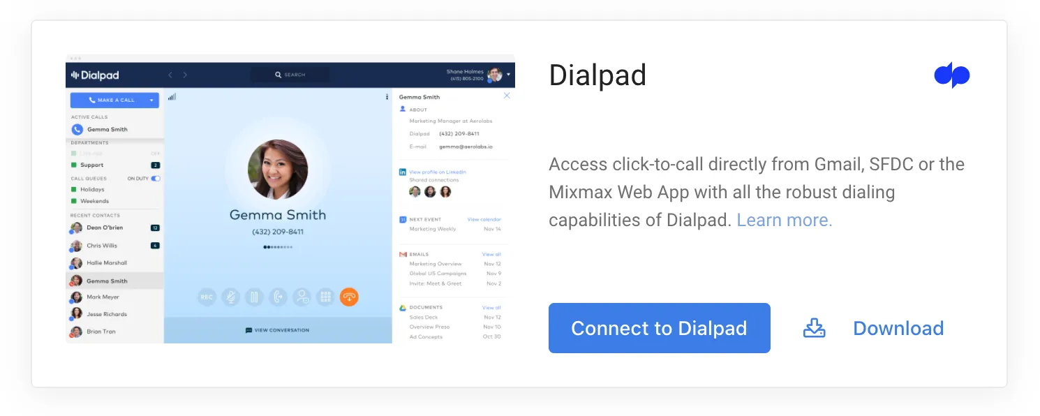 Image: https://userimg.customeriomail.com/32cdF5OURPiT6cXJki49_dialpad_Settings.png Connect to Dialpad