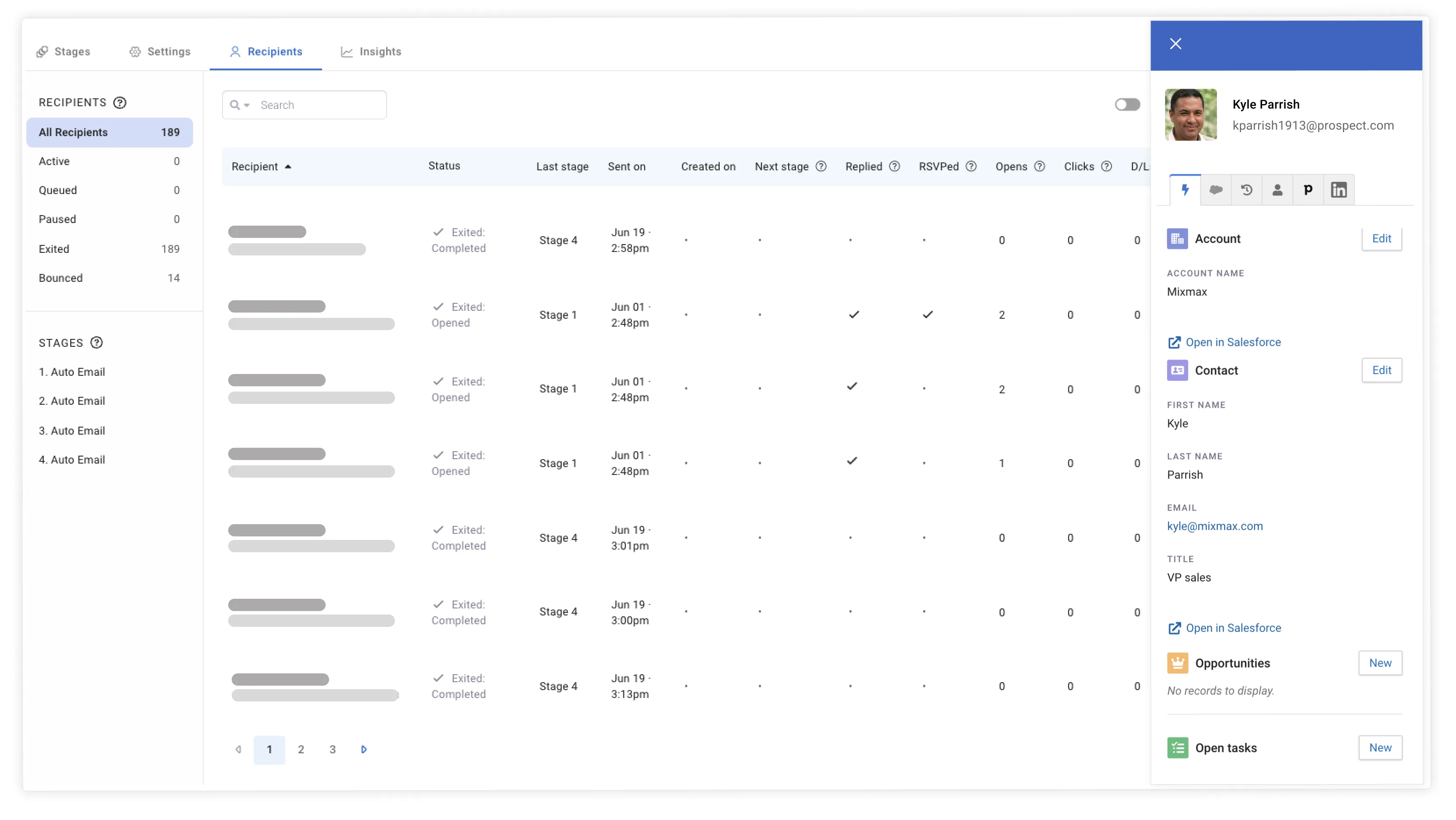 Sidekick in Sequence recipients