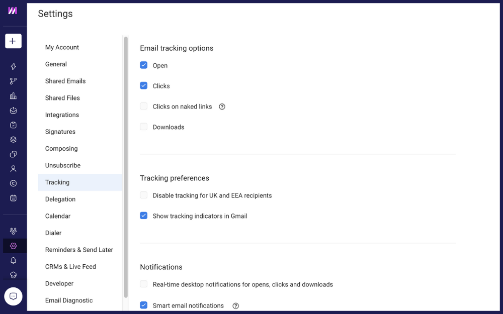 Email tracking settings Mixmax