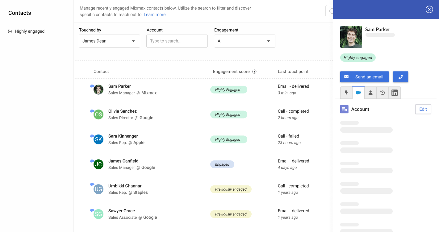 Mixmax engage contacts sidebar